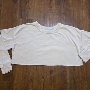 Offline By Aerie Cream Cropped Fleece-Lined Sweatshirt